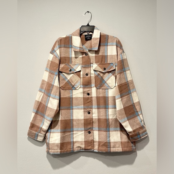 HFX Women's Heavy Flannel Plaid Shirt Jacket (Blue/Camel, Size M) - Picture 5 of 13